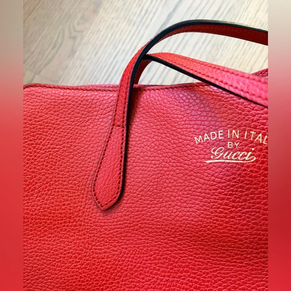 Gucci Red Leather Swing Tote Bag Work Satchel Everyday Bag - Picture 4 of 9